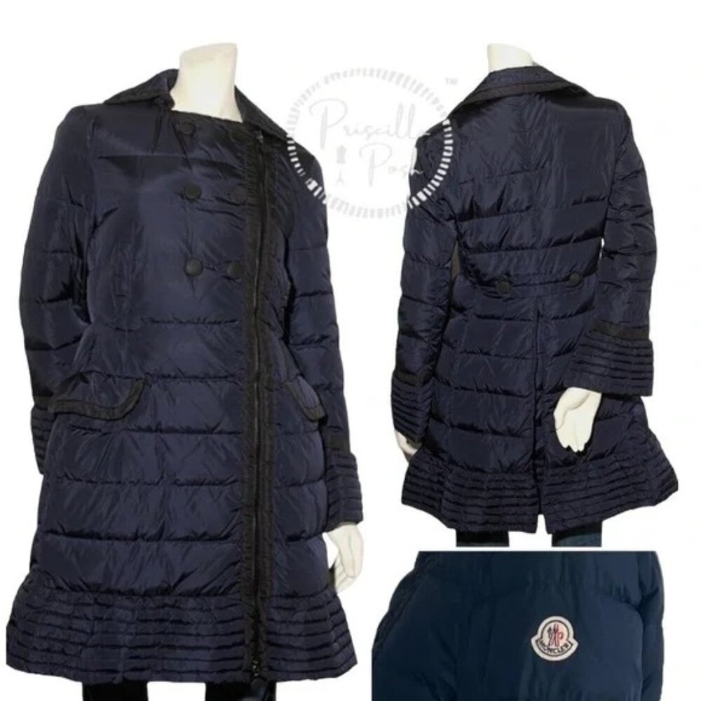 Moncler Navy Black Full Length Double Breasted Down Puffer Jacket
